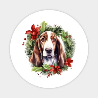 Christmas Basset Hound Dog Wreath Magnet